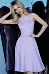 A-line Jeweled Neck Fit-and-Flare Above the Knee Sleeveless Natural Waistline Hidden Back Zipper Fitted Party Dress