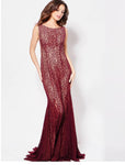 Lace Cutout Pleated Open-Back Natural Waistline Sleeveless Mermaid Bateau Neck Plunging Neck Dress with a Brush/Sweep Train With Rhinestones