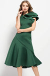 A-line Hidden Back Zipper Pleated Fitted Asymmetric Fit-and-Flare Jeweled Neck Above the Knee Dress With Ruffles