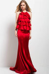 Sleeveless Sheath Halter Tiered Sheath Dress With Ruffles by Jovani