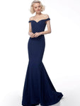 Sophisticated Off the Shoulder Natural Waistline Glittering Open-Back Back Zipper Mermaid Dress with a Court Train