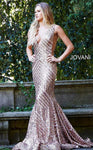 Sexy V-neck Floor Length Natural Waistline Sleeveless Mermaid Plunging Neck Fitted V Back Back Zipper Sheer Sequined Geometric Print Prom Dress with a Brush/Sweep Train