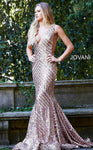 Sexy V-neck Sleeveless Back Zipper Sheer V Back Sequined Fitted Floor Length Plunging Neck Natural Waistline Mermaid Geometric Print Prom Dress with a Brush/Sweep Train