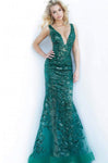 V-neck Plunging Neck Sleeveless Sequined Applique V Back Sheer Hidden Back Zipper Floor Length Natural Waistline Mermaid Tulle Prom Dress with a Brush/Sweep Train