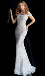 Lace Open-Back Back Zipper Mermaid Off the Shoulder Dropped Waistline Dress with a Brush/Sweep Train