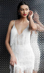 V-neck Sheath Natural Waistline Sleeveless Spaghetti Strap Open-Back Beaded Cocktail Short Sheath Dress