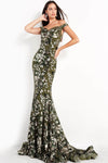 Tall Strapless Mermaid Off the Shoulder Floral Print Open-Back Sequined Back Zipper Natural Waistline Metallic Sweetheart Dress with a Brush/Sweep Train