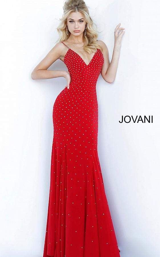 Jovani 63563 Studded Backless Jersey Trumpet Gown - Couture Candy