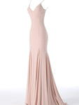 Sexy V-neck Jersey Mermaid Beaded Glittering Backless Open-Back Back Zipper Goddess Fitted Sleeveless Spaghetti Strap Natural Waistline Evening Dress/Prom Dress