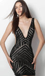 V-neck Plunging Neck Cocktail Short Sheath Sequined Sheer Fitted V Back Sleeveless Sheath Dress/Evening Dress by Jovani