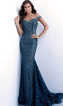 Mermaid Off the Shoulder Natural Waistline Lace Fitted Dress with a Brush/Sweep Train