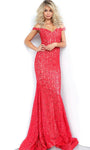 Off the Shoulder Natural Waistline Mermaid Fitted Lace Dress with a Brush/Sweep Train