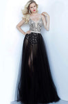 A-line V-neck Sleeveless Spaghetti Strap Tulle Open-Back Sheer Fitted Glittering Beaded Plunging Neck Natural Waistline Floor Length Bodysuit