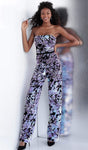 Strapless Natural Waistline General Print Straight Neck Floor Length Fitted Sequined Open-Back Back Zipper Jumpsuit