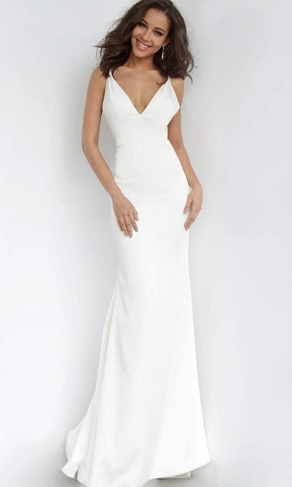 Jovani - 67857 Plunging V-neck Satin Trumpet Dress With Open Back
