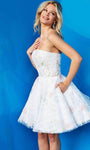 A-line Strapless Straight Neck Lace-Up Beaded Fitted Glittering Cocktail Short Natural Princess Seams Waistline Chiffon Floral Print Dress