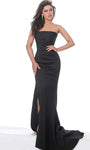 Sophisticated Strapless Fit-and-Flare Mermaid Straight Neck Natural Waistline Wrap Fitted Ruched Slit Hidden Back Zipper Evening Dress with a Court Train with a Brush/Sweep Train