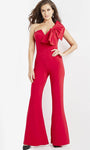 Sophisticated V-neck One Shoulder Back Zipper Natural Waistline Crepe Jumpsuit With a Bow(s)