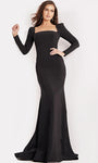 Lace-Up Back Zipper Fitted Empire Waistline Crepe Square Neck Mermaid Long Sleeves Floor Length Evening Dress with a Brush/Sweep Train