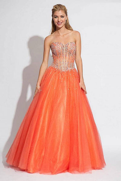 A-line Strapless Floor Length Corset Natural Waistline Crystal Hidden Back Zipper Tulle Sweetheart Prom Dress