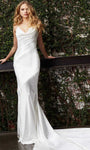 Sophisticated V-neck Sleeveless Floor Length Natural Waistline Sheath Cowl Neck Sheath Dress/Wedding Dress with a Chapel Train