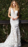 V-neck Plunging Neck Sheer V Back Fitted Natural Waistline Mermaid Wedding Dress with a Chapel Train