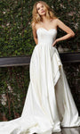 A-line Strapless Button Closure Slit Sweetheart Natural Waistline Wedding Dress with a Court Train