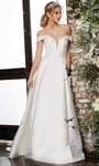 A-line Natural Waistline Sheer Beaded Plunging Neck Off the Shoulder Wedding Dress