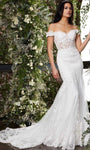 Applique Sheer Corset Natural Waistline Mermaid Lace Off the Shoulder Wedding Dress