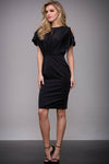 Sheath Cap Sleeves Bateau Neck Cocktail Above the Knee Natural Waistline Jersey Ruched Cutout Sheath Dress