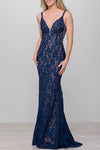 Sexy V-neck Plunging Neck Sleeveless Natural Waistline Open-Back Fitted Mesh Sheer Illusion V Back Floor Length Fit-and-Flare Sheath Sheath Dress/Prom Dress with a Brush/Sweep Train With Rhinestones