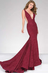 V-neck Plunging Neck Natural Waistline Back Zipper Cutout Sheer Fitted Polyester Prom Dress with a Brush/Sweep Train