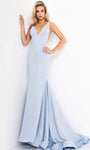 V-neck Plunging Neck Back Zipper Sheer V Back Glittering Natural Waistline Floor Length Mermaid Sleeveless Dress with a Brush/Sweep Train