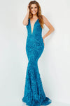 Sophisticated V-neck Plunging Neck Natural Waistline Fit-and-Flare Sheath Mermaid Sleeveless Floor Length Embroidered Illusion Beaded Glittering Open-Back Sheer Fitted Hidden Back Zipper Lace-Up Tulle