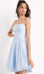 A-line Strapless Short Back Zipper Open-Back Glittering Natural Waistline Straight Neck Dress