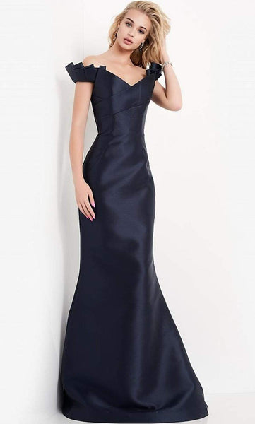 Sophisticated Floor Length Off the Shoulder Fitted Natural Waistline Fit-and-Flare Mermaid Dress With Ruffles