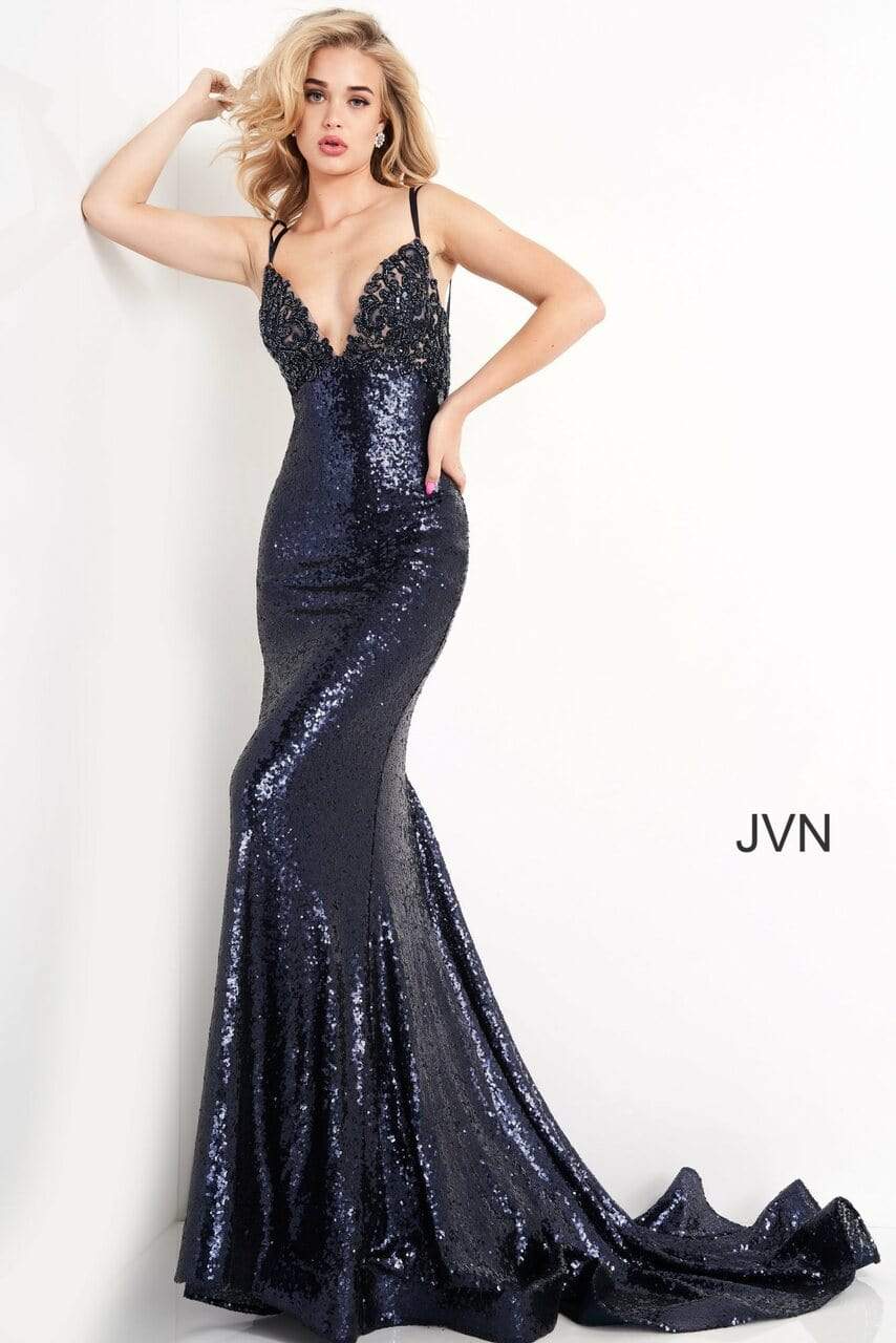JVN by Jovani - JVN05803 Strappy Sequined Trumpet Gown
