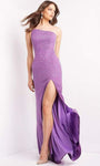 Glittering Sheer Fitted Asymmetric Slit Natural Waistline Fit-and-Flare Mermaid One Shoulder Sleeveless Dress