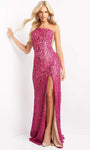 Lace One Shoulder Floor Length Sheer Sequined Slit Sheath Natural Waistline Bodycon Dress/Sheath Dress