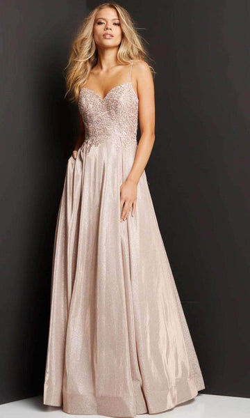 Modest A-line Sleeveless Spaghetti Strap Natural Waistline Sweetheart Open-Back Back Zipper Pocketed Applique Fitted Prom Dress