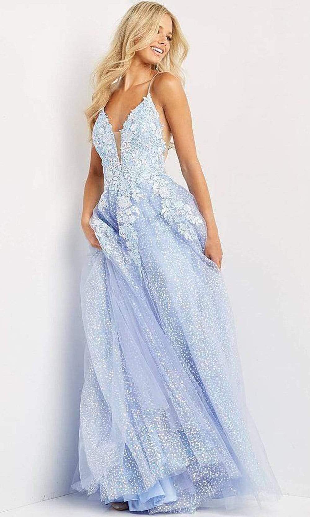 JVN by Jovani - JVN07252 Floral Sequined A-line Plus Size Prom Gown
