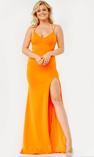 Sexy Sophisticated V-neck Spaghetti Strap Sheath Mermaid Slit Gathered Ruched Open-Back Back Zipper Lace-Up Natural Waistline Sheath Dress/Prom Dress with a Brush/Sweep Train