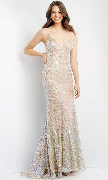 Sexy V-neck Sheath One Shoulder Sleeveless Spaghetti Strap Plunging Neck Sequined Open-Back Fitted Back Zipper Natural Waistline Floor Length Sheath Dress/Evening Dress