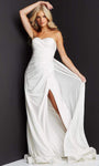 A-line Strapless Sweetheart Flowy Slit Pleated Fitted Dress with a Brush/Sweep Train With Pearls by Jvn By Jovani