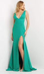 V-neck Sheer Fitted Illusion Slit Mermaid Sleeveless Plunging Neck Natural Waistline Dress with a Brush/Sweep Train