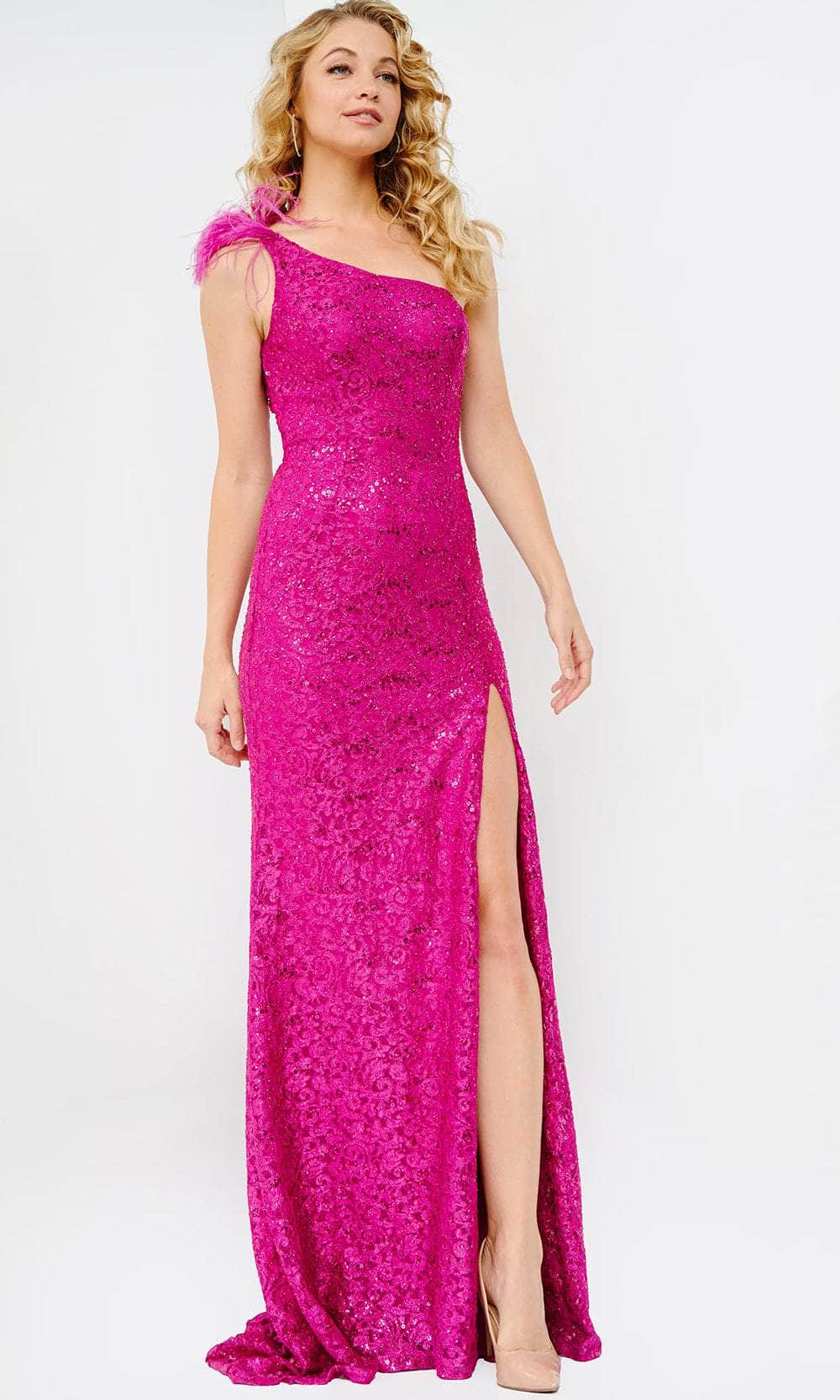 JVN by Jovani JVN08175 - Asymmetric Sequin Lace Prom Gown

