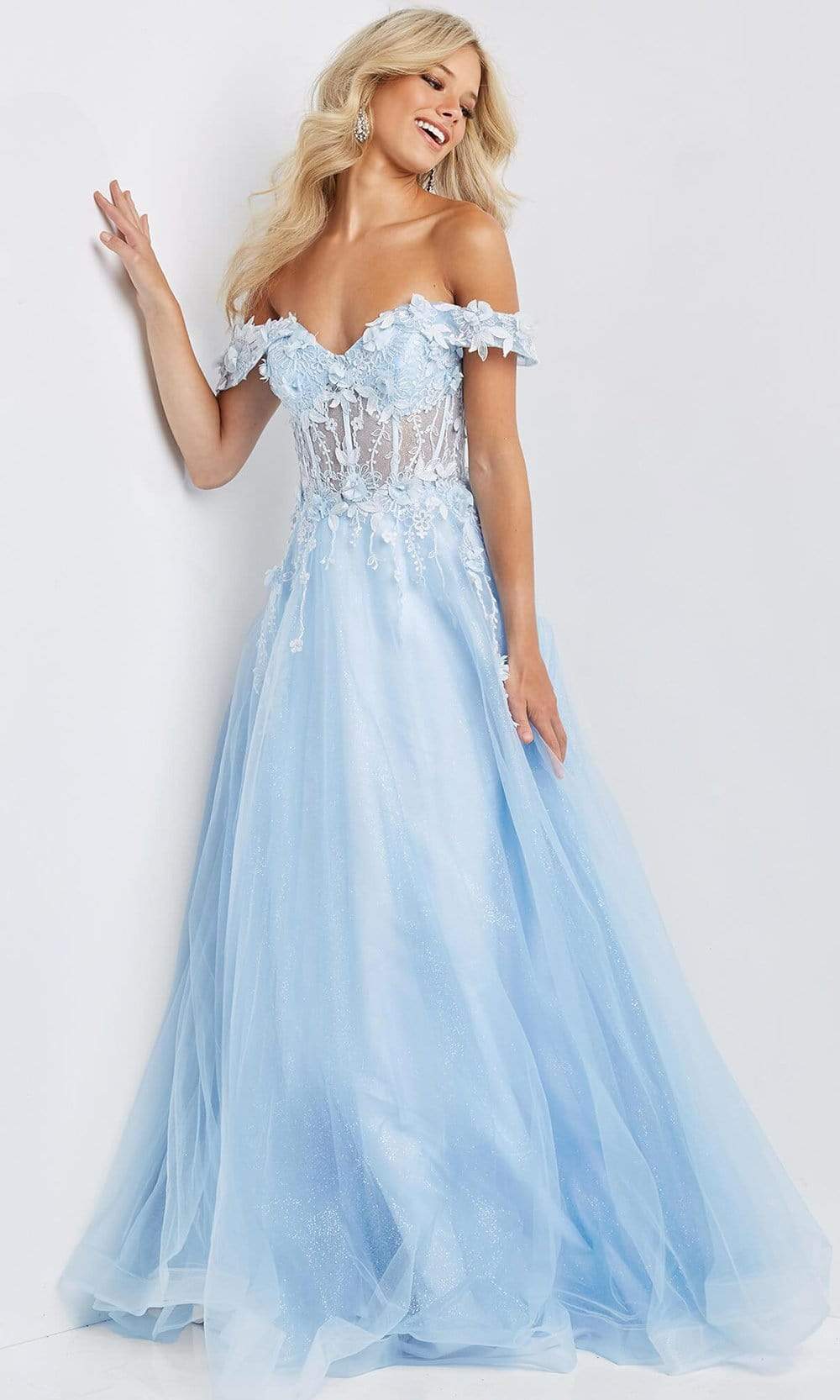 JVN by Jovani - JVN08295 Off-Shoulder Plus Size Prom Embroidered Gown
