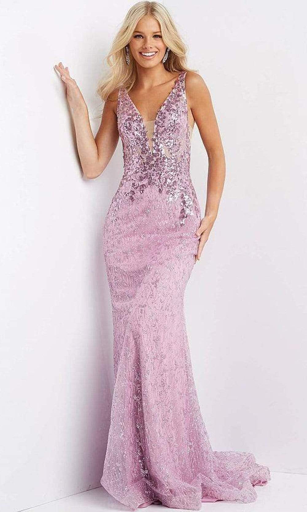 JVN by Jovani JVN08418 - Sequin and Glittered V Neck Gown
