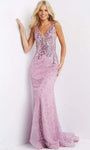 V-neck Sleeveless Sheath Natural Waistline Open-Back Back Zipper Glittering Sheer Illusion Fitted Sequined Floor Length Plunging Neck Sheath Dress/Evening Dress with a Brush/Sweep Train