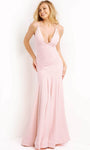 Sexy V-neck Spaghetti Strap Mermaid Wrap Backless Goddess Natural Waistline Jersey Plunging Neck Floor Length Prom Dress